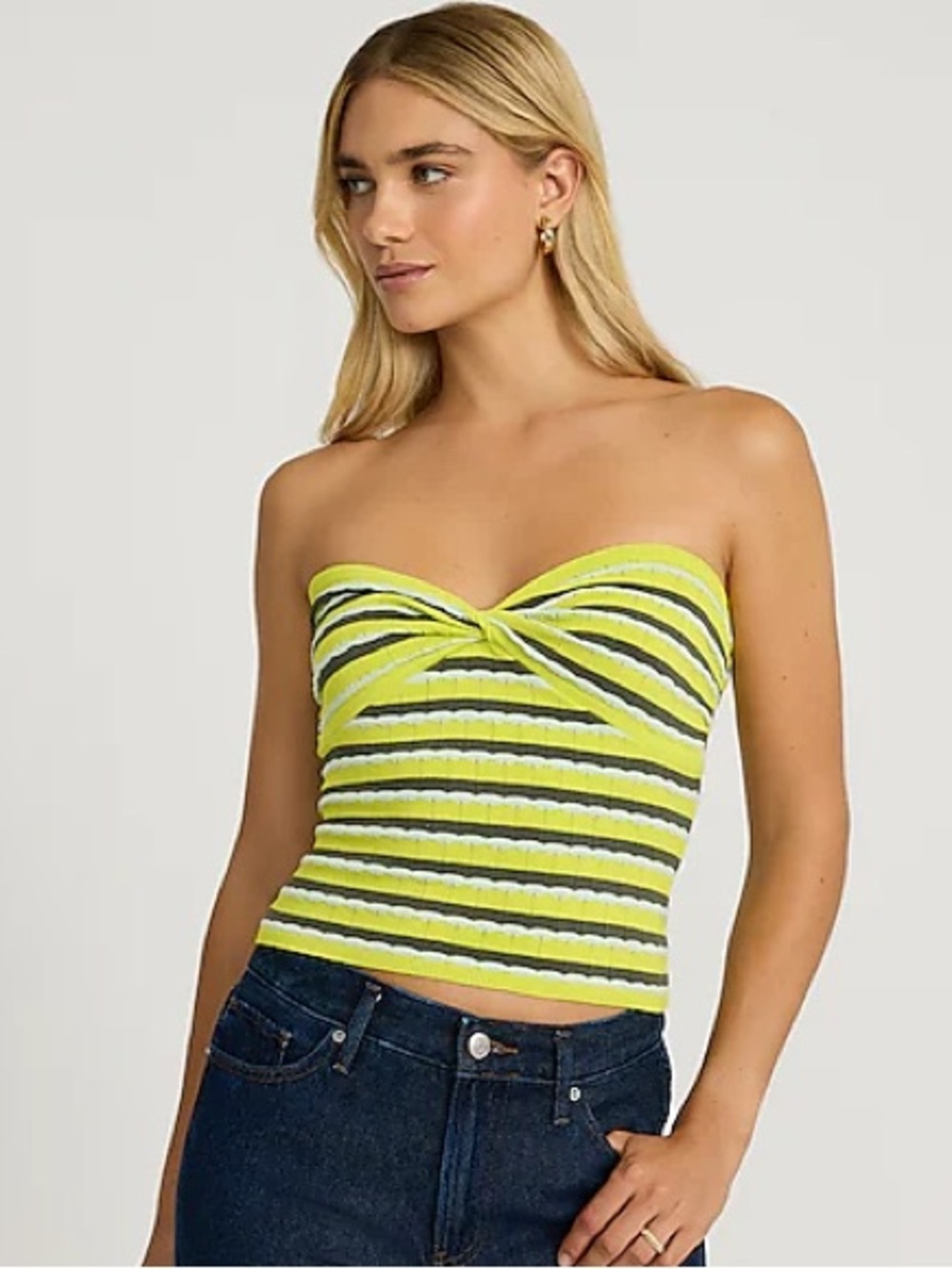 Express Striped Twist Front sweater tube top